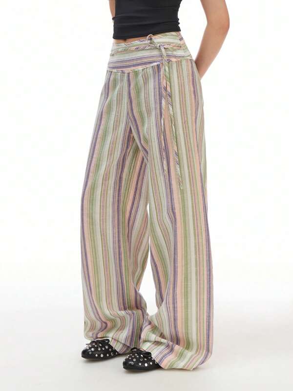 LYSMO Pantaloni lungi cu dungi și noduri pentru femei