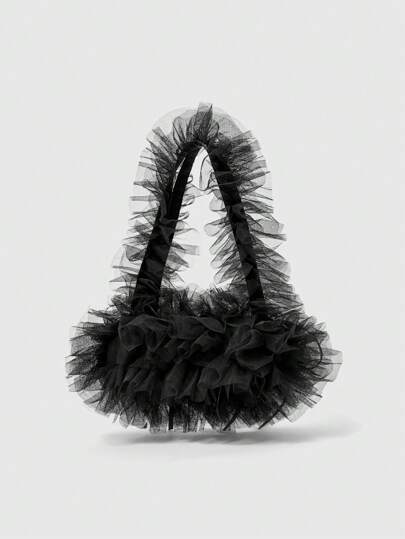 Goth Bolso de hombro con volantes de tul y moño