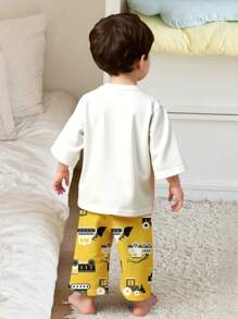 SHEIN Baby Boy Cartoon Excavator Pattern Casual Home Wear Set, Loose Fit Suitable For Summer - Multicolor - View 2