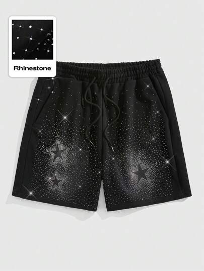 Street Life Pantaloncini da uomo decorati con strass a forma di stella, adatti per uso quotidiano, primavera/estate