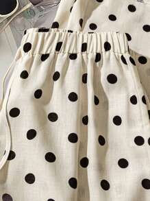 SHEIN LUNE Pantalones informales de talla grande de pierna ancha con estampado de lunares negros y cordón en la cintura - Albaricoque - Ver 5