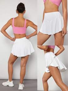 GLOWMODE Quick-Dry Tummy Control Pleated Flowy Skort With Built-In Shorts