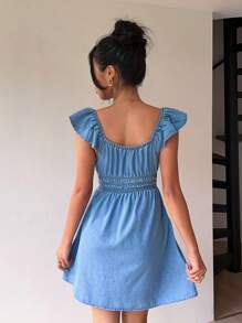 Aloruh Women Casual Fitted Mini Denim Dress, Blue, Night Out - Blue - View 2