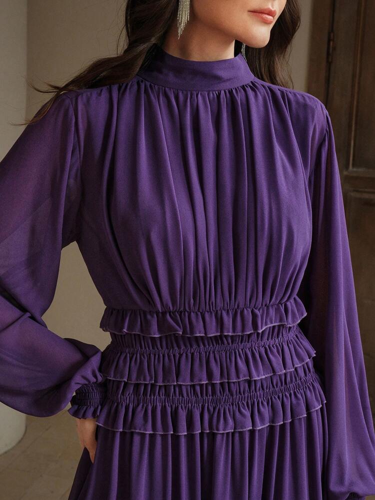 Robe de cocktail élégante à manches bouffantes en chiffon pour femme printemps, pour invité de mariage