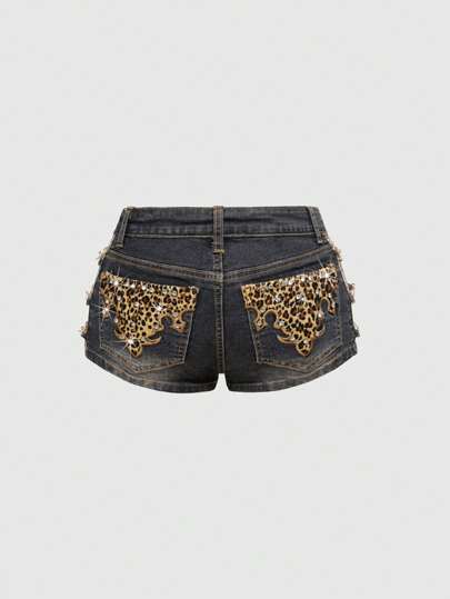 J-Fashion Pantalones cortos vaqueros de mujer con talle súper bajo, efecto retro, diseño de patchwork de encaje, corte ajustado y estilo sexy Harajuku Gyaru Y2K