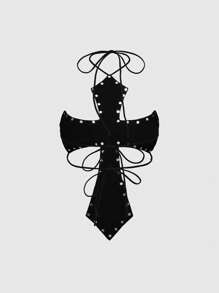 ROMWE Goth 哥特式十字架和骷髅印花铆钉性感露背夏季女式沙滩衬衫 - 黑色 - 查看 2