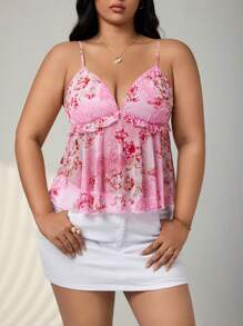 SHEIN ICON Camiseta de tallas grandes con estampado de paisley en malla, adecuada para el verano y las vacaciones