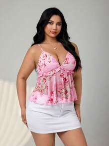 SHEIN ICON Camiseta de tallas grandes con estampado de paisley en malla, adecuada para el verano y las vacaciones