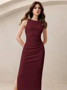 BizChic Đầm nữ mùa Xuân/Hè mới màu đỏ Angora, dây mảnh, eo nhún, xẻ tà, kiểu dáng thanh lịch và sang trọng, phù hợp cho công sở hàng ngày, mang hơi hướng lãng mạn thập niên 90, thích hợp cho Giáng sinh, Năm mới, Ngày Valentine, tiệc tùng, đi biển, lễ tốt nghiệp, thời trang, lễ hội, kỳ nghỉ, dễ phối đồ, phong cách tối giản lãng mạn, phù hợp cho khách dự đám cưới, chủ nhà, hẹn hò, tiệc tùng, buổi hòa nhạc, bữa ăn sáng muộn, sân bay. - Màu Đỏ Sâu - Xem 2