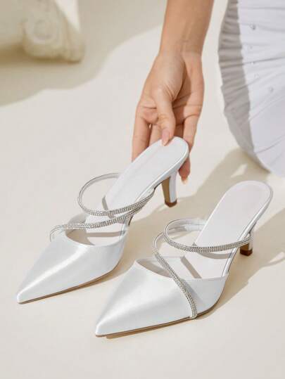 SHEIN X Belle Mariano CUCCOO CHICEST Elegant White Wedding Satin Women High Heel Pumps