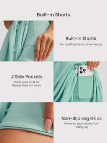 GLOWMODE VitalSwift Mesh Tummy Control Maxi Skirt With Built-In Shorts Asymmetrical Pocket Anti-Slip Dance Daily Casual Quick Dry Moisture Wicking