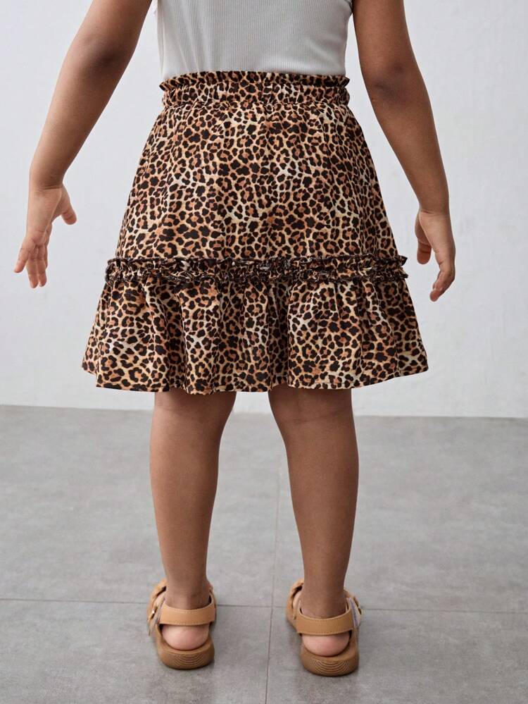 Young Girl Leopard Print Ruffled Hem Mini Skirt