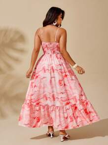 Sunserae Tie Dye Pattern Twist Ruched Waist Maxi A-Line Flare Hem Elegant Romantic Vacation Summer Plus Size Dress Tropical Colorblock Floral Print Boho Fashionable Style