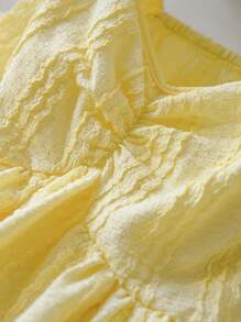 CosyJoli Plus Size Casual Minimalist Keyhole Neck Cap Sleeve Yellow Women T-Shirt Top