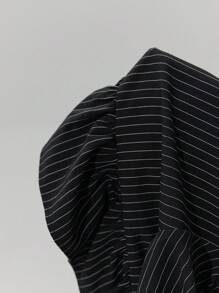 SHEIN MOD 条纹泡泡袖衬衫 & A 字裙套装 - 黑與白 - 查看 8