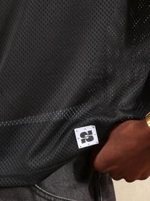 SUMWON 网眼运动服 超大码足球训练上衣 街头服饰 运动必备 夏季健身锻炼 T 恤 - 黑色 - 查看 5