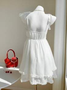 Comfortcana Women's Solid Color Frill Trim Bow Decor Camisole Mini Dress - White - View 2