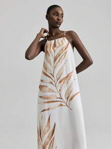 Ontre Women's Teacher Outfit, New Design 2025, Independence Day, Women's Airport Casual Wear, Holiday Style, Print Pattern, Spaghetti Strap Design, Beaded Design, Women's Maxi Dress, Oversized Fit, Side Slit, Straight Skirt, Summer Clothing, Daily Wear, Holiday Dress Palm Tree Dress Island Dress Flow Dress Silk Dresses Resort Wear