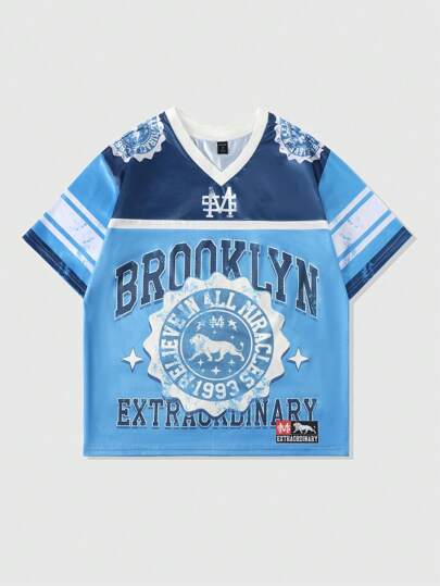 Street Life T-shirt de sport à manches courtes en tissu maille patchwork pour hommes, maillot d'athlétisme