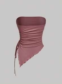 SHEIN MOD Top bustier con pliegues en la cintura atada a los lados, top tubo con estampado retro, top de otoño, top para salir, top de tirantes marrón
