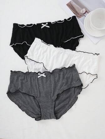 女裝大碼3入組蝴蝶結內衣套裝