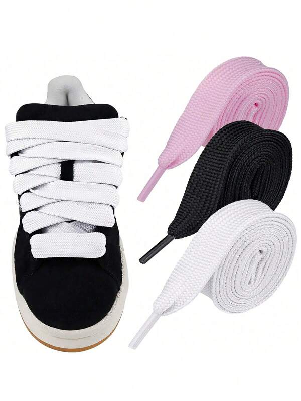 SHEIN 1 par de cordones planos extra anchos y gruesos (120 cm / 47 in), cordones de repuesto para zapatos deportivos, cinturones, zapatos y accesorios para botas