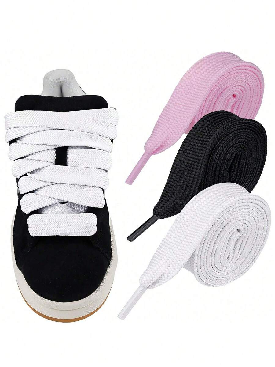 1pair Extra Wide & Thick Flat Shoelaces (120cm/47in), Replacement Shoe Laces For Sports Shoes,Belt,Shoes And Boots Accessories