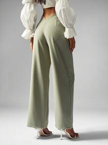 MISSGUIDED Wide Leg Dress Pants V Shaped Waistband Professional Office Work Trousers Business Formal Bottoms Fall Winter Workwear - Brown - View 1