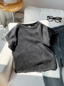 Comfortcana 女式黑色针织休闲圆领短袖T恤，百搭夏季 - 黑色 - 查看 6