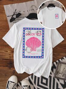 INAWLY Women Crew Neck Shell Print T-Shirt - Casual Crew Neck Top - Lightweight T-Shirt Suitable For All Seasons - White - View 1