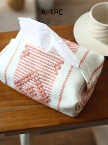 1 件简约风格编织布纸巾盒架，创意纸巾分配器适用于餐厅、客厅、汽车、纸巾套、家居用品、桌子、家居装饰、家居组织和存储、房间装饰、卧室房间装饰，简单编织，撞色波西米亚风格 - 彩色 - 查看 3