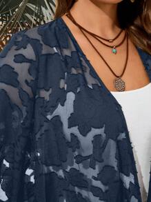 EMERY ROSE 加大码纯色透视不对称下摆优雅外套，女士夏季服饰，狂欢派对，复活节曲线，乡村音乐会