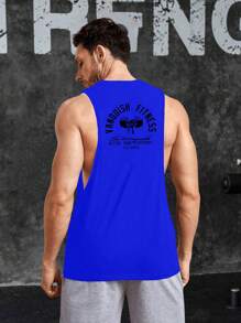 Manfinity Sport Corelite Men's Casual Letter Print Sleeveless Sports Tank Top, Summer - Blue - View 3