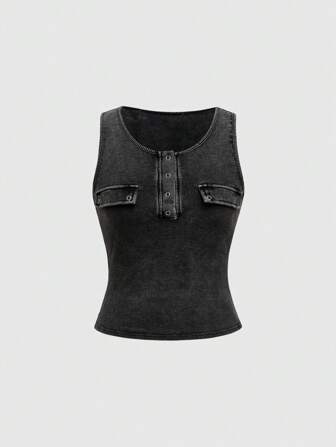 Grunge Punk Top de tirantes para mujer con lavado ácido en gris vintage y negro, ideal para verano, playa, graduación, Pascua, conciertos, vacaciones en Nashville