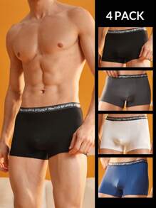 4 Pack Men's Letter Waistband Faux Craft Design Briefs