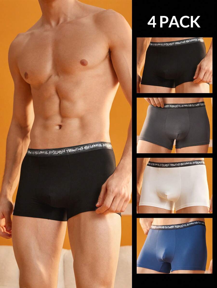 4 Pack Men's Letter Waistband Faux Craft Design Briefs