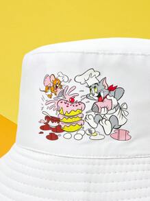 TOM & JERRY X SHEIN Reversible Allover Print Bucket Hat For Beach - White - View 3
