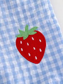 Cozy Pixies Baby Girl Strawberry Pattern Square Neck Ruffle Trim Jumpsuit - Blue and White - View 6