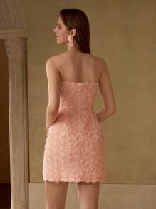MOTF PREMIUM STRAPLESS STEREO FLORAL PROM DRESS - Coral Pink - View 3