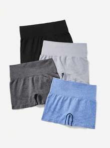 Velisys 4pcs/Set Seamless Solid Color Elastic Waist Sports Shorts Workout Short - Multicolor - View 2