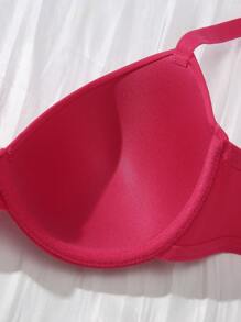 DesireSculpt 1pc Women Solid Color Adjustable Strap Underwire Bra - Hot Pink - View 5