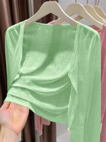 INAWLY Women's Solid Color Casual Lightweight Cardigan, Spring/Summer Fall Winter Cloth For Women - Green - View 3