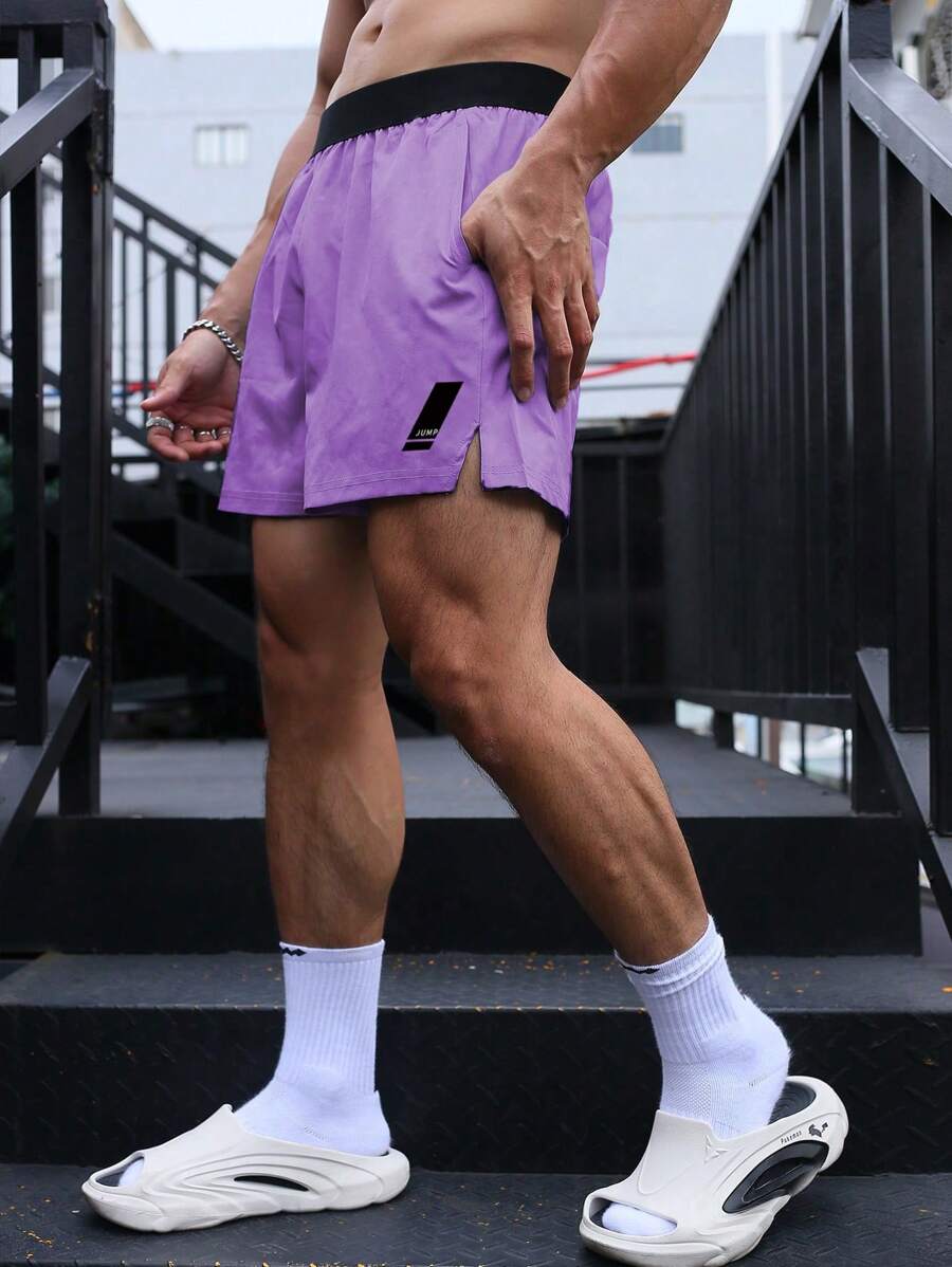 Manfinity Sport Corelite Quần short thể thao cạp chun màu tương phản thường ngày mùa hè cho nam Quần áo tập luyện Quần short chạy bộ - Màu tím hoa cà - Xem 1
