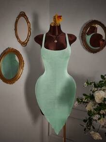 Amplova 极简性感不对称下摆透视紧身连衣裙 - 薄荷綠 - 查看 4