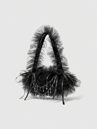 Goth Bolso de hombro con volantes de tul y moño