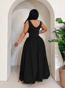 Maweii Váy cổ tròn màu đen cỡ lớn, phong cách đường phố, đa năng, dành cho nữ - màu đen - Xem 2