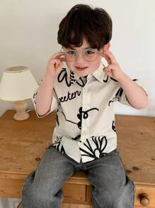 Hapijoa Toddler Boys Summer Floral All-Over Print Short Sleeve Top - White - View 6