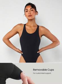 GLOWMODE FeatherFit™ Powerhouse 工字背吊带丁字裤紧身衣 低冲击瑜伽日常夏季黑色运动紧身衣