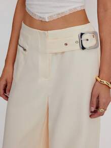 Roylia Women's Summer Low-Waist Cargo Pants With Zipper Detail And Pockets, Straight Leg Design - Apricot - View 5