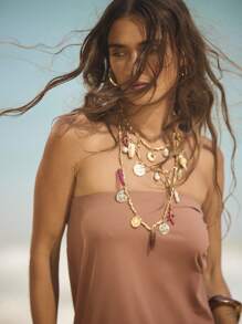 Aralina 荷叶边侧开衩修身丝滑质感优雅七月四日夏日假期长裙 - 玫紅色 - 查看 5